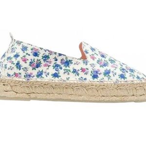 LoveShackFancy White Floral Espadrilles with Blue and Pink Flowers